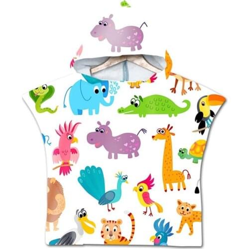 Animal Printed Cartoon Kids Beach Towel Baby Children Hooded Bath Towel Boys Girls Hooded Robe Poncho for Swimming Beachwear