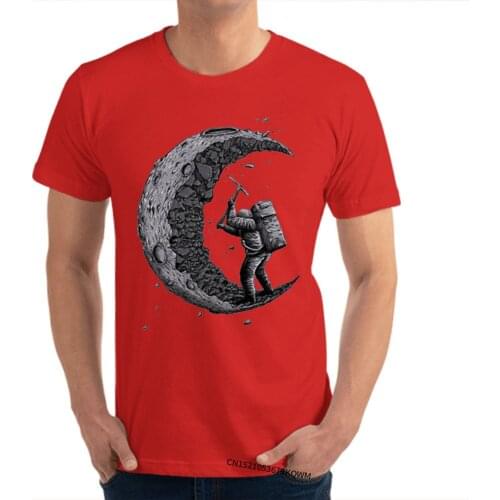 Digging the moon Student Designer Unique Tops Shirts Pure Cotton T-Shirt Funny Tees Drop Shipping
