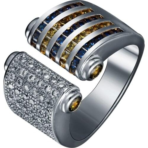 Hainon Fashion Black Gold/Silver Color Ring Paved With CZ Zircon Luxury Charms Jewelry Adjustable Wedding Engagement Rings Gift