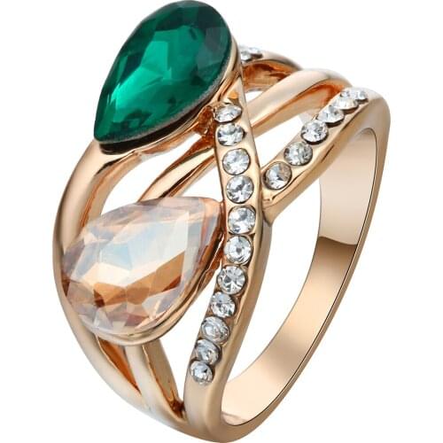 Green Yellow Zircon Crystal Fashion gold-color rhinestone Jewelry Wedding Rings Charming Jewelery Women Bijoux