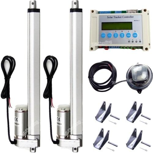 LCD Dual Axis Solar Panel Tracking Tracker Kits W/ 12" Linear Actuator 330lbs DC Motor W/ Controller W/ Light Sensor W/ Brackets