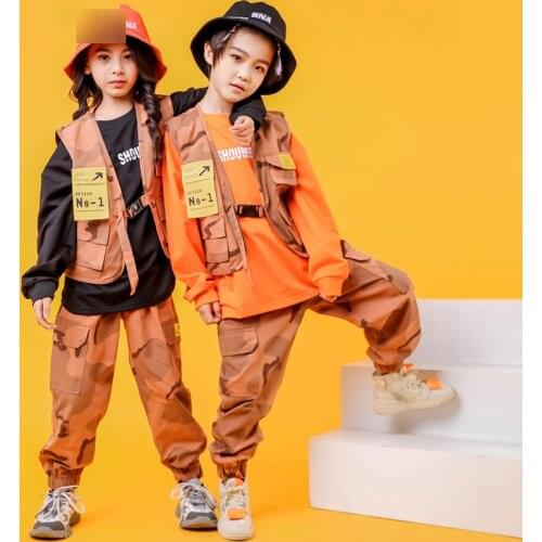 Jazz Dance Costume Kids Hip Hop Boys' Popping Performance Suit Girls' Camouflage Clothes Suit Children Festival Outfits BL3297