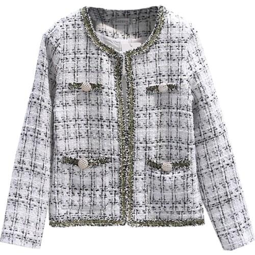 Vintage Short Jacket Women Clothes 2021 Autumn Korean Fashion Long Sleeve Loose Tweed Coat Temperament Female Outerwear H1511