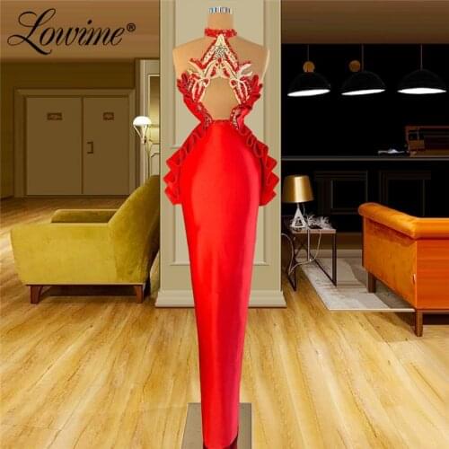 Lowime Red Arabic Robe De Soirée De Mariage Party Dresses For Wedding 2021 Beading Mermaid Evening Gowns Vestidos De Fiesta