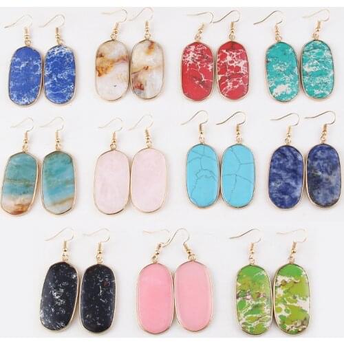 Hot Fashion Natural Stone Earring Gary and Pink Women Drop Earrings