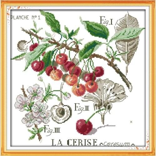 Cherry (1) cross stitch kit fruit pattern printed on canvas 18ct count canvas stitching embroidery DIY handmade needlework