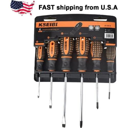 KSEIBI 153635 Slotted and Phillips Screwdriver Set with Storage Rack 6 Piece Organized Screwdriver Kit Tool Organizers