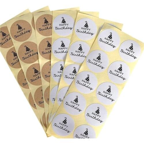 1000PCS/lot Cute Happy Birthday Kraft Blank Sealing sticker Handmade Sticker DIY gift label Wholesale