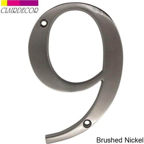 House Number 101mm Flush Mount Brushed Nickel Metal Number Door Address Number Zinc Alloy Screw Mounted Outdoor Address Sign #9