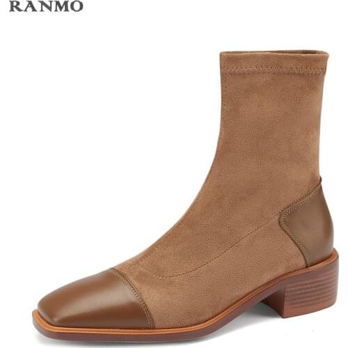 2021 Autumn and Winter New Square Head Boots Womens Boots Fashion Casual Boots Warm Boots High Heels Brown Black Boots Shoes