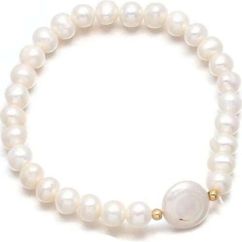 New Freshwater 100% Natural White Pearl Zinc Alloy Bracelet DIY Jewelry Provides Best Birthday Gifts for Women size 6-7mm