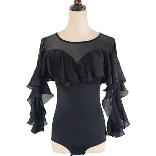 Mesh Ballroom Dance Clothes For Women Competition Costume Black Ballroom Practice Wear Waltz Dance Outfits Tango DancewearJL1746