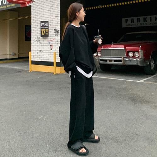 Plush fake 2-piece sweater suit wide leg pants womens new loose and lazy style in autumn 0403