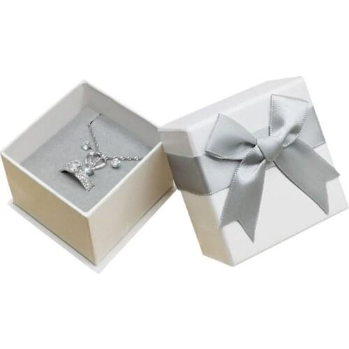 Ypacket White With Grey Bow Jewelry Gift Packaging Box 1000g White Cardboard Neckalce Ring Display Cases Wedding Gift Paper Box