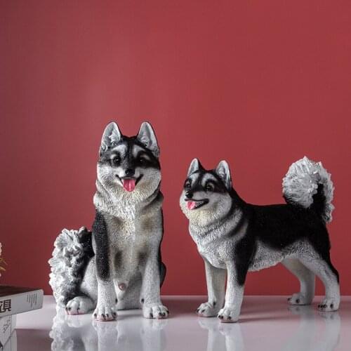 Simple Creative Husky Dog Statue Living Room Ornaments Home Entrance Wine Cabinet Office Decors Figurine Decorative Resin Crafts