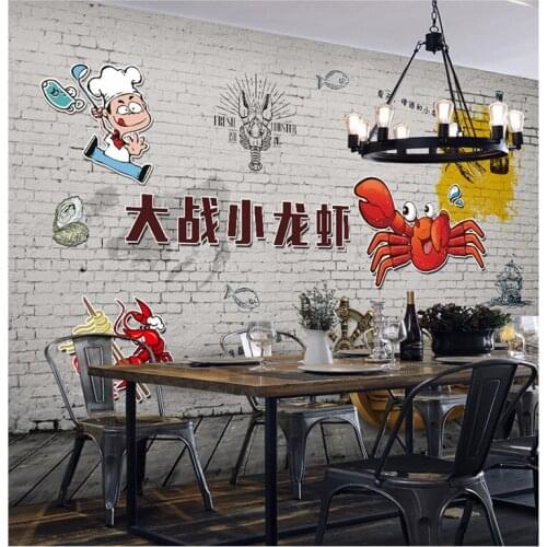 Drop Shipping Custom 3d Wallpaper Small Lobster Spicy Hot Pot Seafood Theme Barbecue Restaurant Decoration Wallpaper Mural