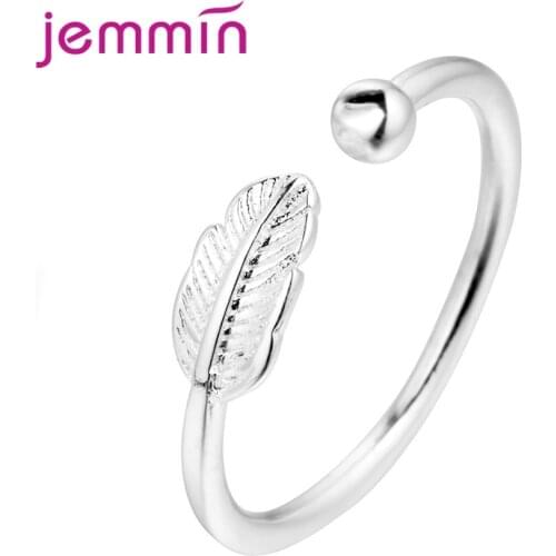 Boho Style Feather Design 925 Sterling Silver Opening Adjustable Rings For Women Daily Bijoux Simple Bagues Pour Femme