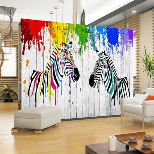 Hand-painted Wall Murals Zebra Striped Woods Wallpapers 3D Cartoon Kids Walls Papers for Children Room TV Living Room Home Decor