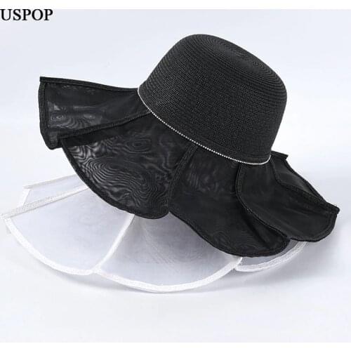 USPOP mesh yarn patchwork women sun hats wide brim straw hats Lotus leaf fedoras female summer hats