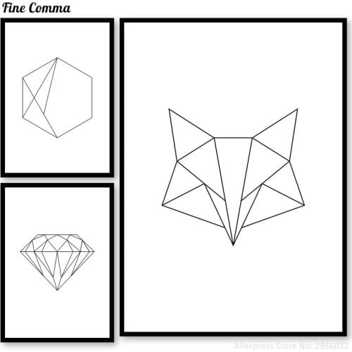 Scandinavian Decor Geometric Fox Diamond Nordic Posters and Prints Wall Art Poster Nordic Decoration Art Decor Canvas Print