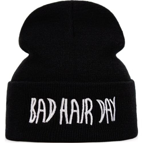BAD HAIR DAY Cotton Knitted Hat Warm Winter ski Beanie Knit Cap Skullies & Beanies Unisex fashion Hip hop caps
