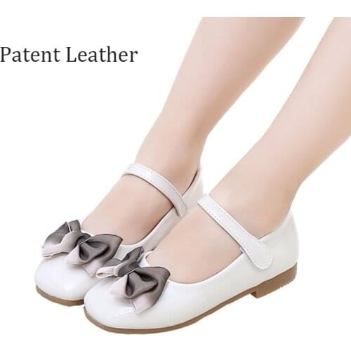 Little Girl Flower Children Bowknot Patent Leather Shoes For Girls School White Wedding And Party Dance Dress Shoes New 5-14 Y