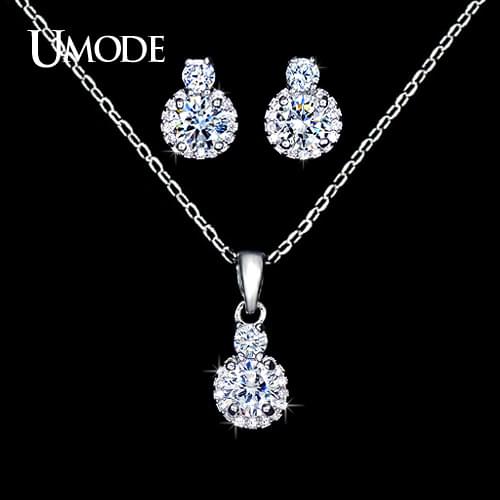 UMODE Ladies Fashion Jewelry Set with 1 Pair of Lovely CZ Stud Earrings and 1 Elegant Divergent Chain Pendant Necklace US0027