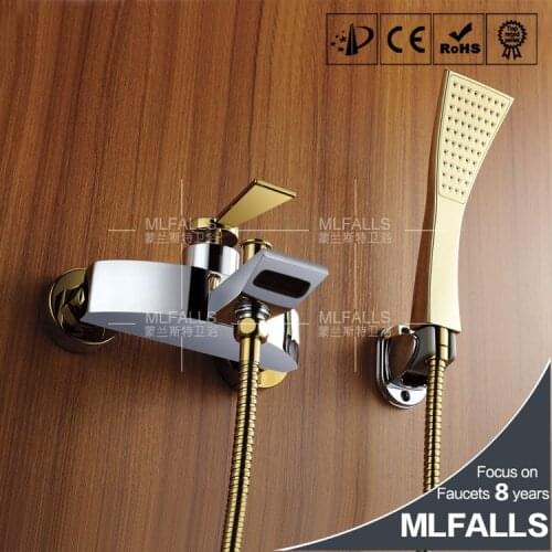 Bathroom bathtub with hand-held single wall concealed wall waterfall shower faucet
