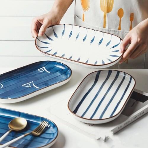 Japanese ceramic oval plate household creative personality steamed fish plate large commercial hotel restaurant tableware plate