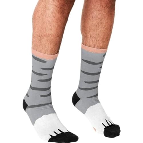 2021 Funny Mens socks Cat Paw Socks Grey Pattern Printed hip hop Men Happy Socks cute boys street style Crazy Socks for men