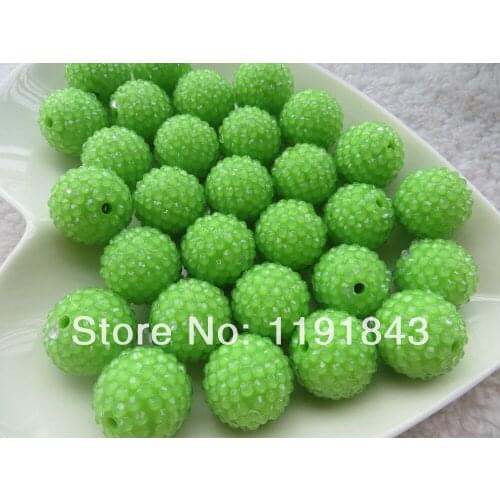 Kwoi vita Green Clear Rhinestone Beads 20MM 100pcs A lot Resin Rhinstone Ball Beads for Chunky Jewelry Making