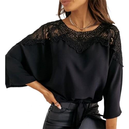 2021 New Women Blouse Solid Color Lace Patchwork Autumn Winter Hollow Out Long Sleeve O Neck Shirt Streetwear Fashion And Sexy