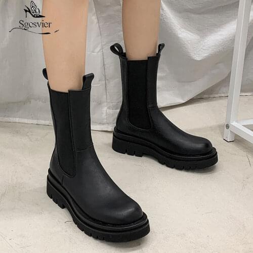 Sgesvier 2021 Hot Sale Autumn Winter Ankle Boots Women Platform Shoes Round Toe Fashion Cool Chelsea Boots Women Casual Shoes