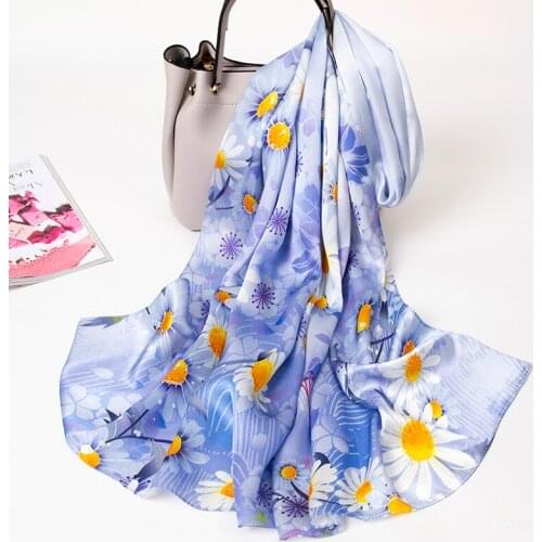 Women Natural Silk Scarf Print Luxury Headscarf Satin Shawls Wraps Floral Neckscarf Hangzhou Pure Real Silk Hair Scarf 170X53CM