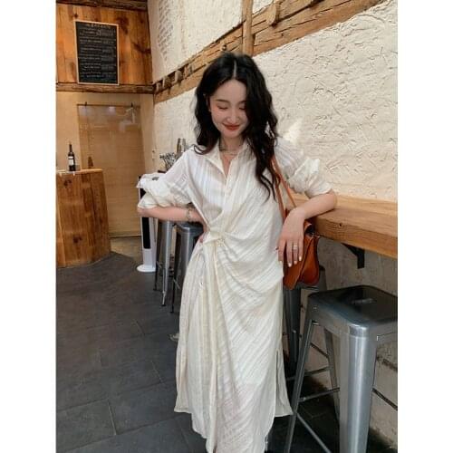 Autumn Temperament Light Mature Lady Style White Shirt Dress Female Mid-length A-line Skirt