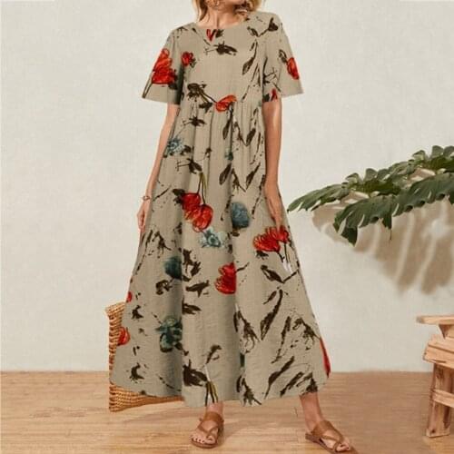 Summer Elegant Pleated O Neck Party Dress Gorgeous Floral Print A-Line Dress Women Fashion Short Sleeve Slit Long Dress Vestidos