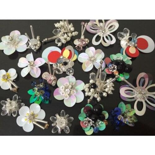 10pcs flower birds sequins Rhinestones beads appliques patches brooches Free shipping