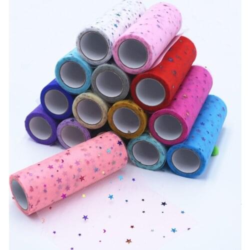 10Yards/roll 6" 15cm Glitter Sequin Silver Star and Moon Tulle Roll DIY Organza Fabric Tutu Dress Baby Shower Party Supplies