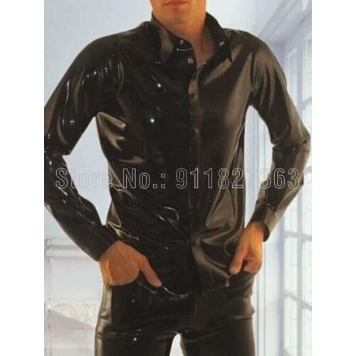 100% Handmade Latex Men Tops T-shirt Rubber Tops Latex Long Sleeves Handsome Black Cool Shirt