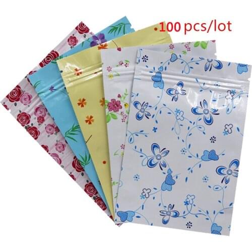 100pcs/lot High Quality Green flowers Aluminum Foil Zip Lock Valve Zipper Plastic Retail Packaging Pack Bag Storage Bag Retail