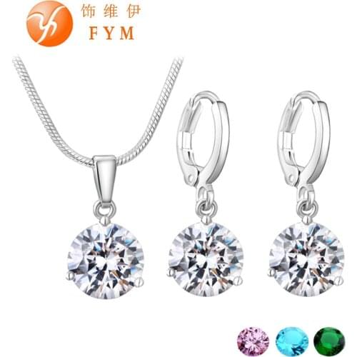 19 Colors Promotion New Silver Color Necklace Stud Earring Jewelry Set for Brides Bridal Bridesmaid Wedding Jewelry Sets JS0003
