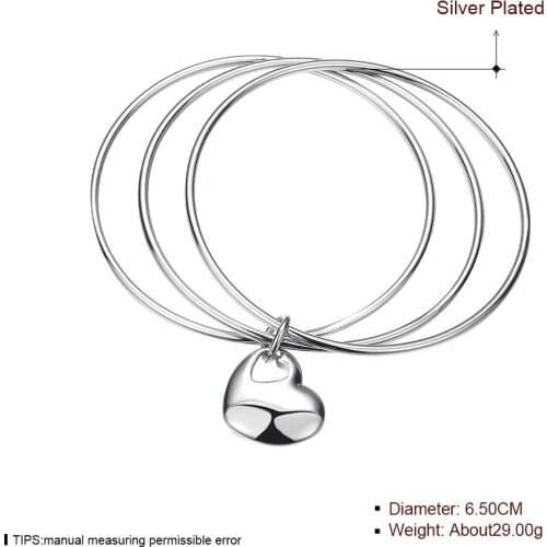 2021 New Trendy 925 Sterling Silver Three Circle Heart Pendant Bracelet Bangles For Women Jewelry Love Bracelet