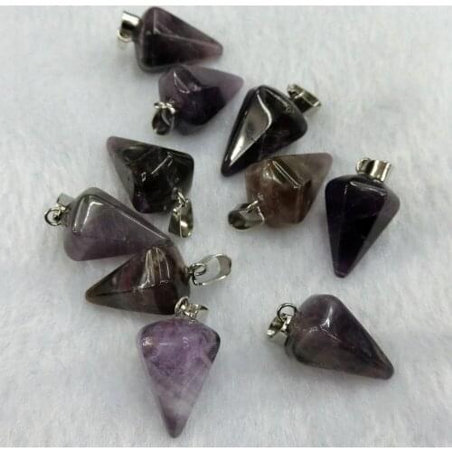 24pcs Natural Amethysts Stone Charms Hexagonal Pyramid Chakra Treat Pillar Healing Reiki Point Pendants for Jewelry Making Free