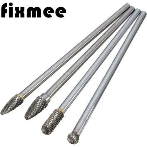 4PCS Rotary Burr 1/4 Inch Shank 6 Inch Long Carbide Cutter CNC Engraving Bit For Dremel