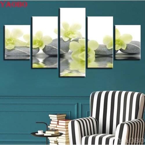 5pcs 5D diy Diamond Painting Cross Stitch,Full,Diamond Embroidery Orchid Flowers Stones Landscape Diamond Mosaic,diamond mazayka