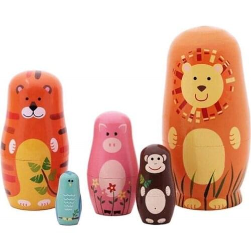 5Pcs/Set Cute Wooden Matryoshka Dolls Animal Paints Nesting Dolls Babushka Russian Matryoshka Doll Birthday Gifts for Children