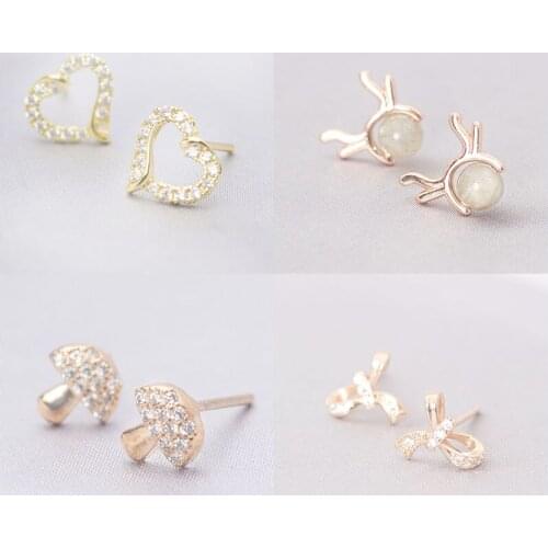 925 Sterling Silver Pin Beautiful rose gold earrings,inlaid with pearls,small and lovely Christmas gift earrings