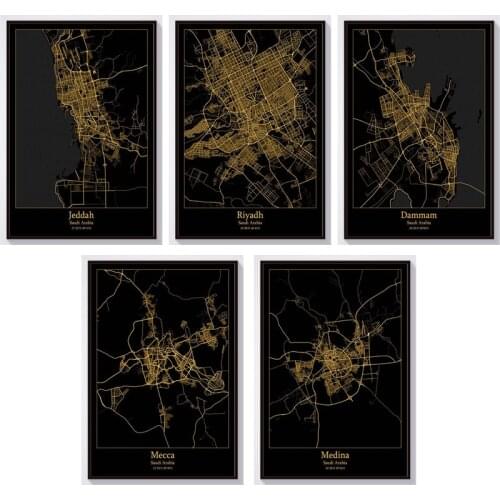 Saudi Arabia Map Diamond Painting 5D DIY City Scenery Dammam Jeddah Mecca Medina Riyadh Diamond Embroidery Cross Stitch