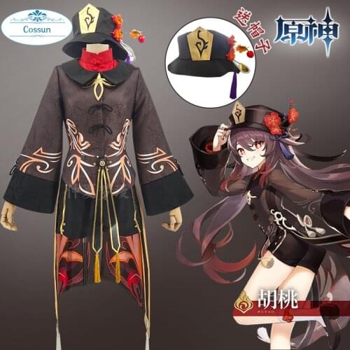 Anime! Genshin Impact Hutao Game Suit Hu Tao Lovely Printing Uniform Cosplay Costume Halloween Party Outfit For Women 2021 NEW