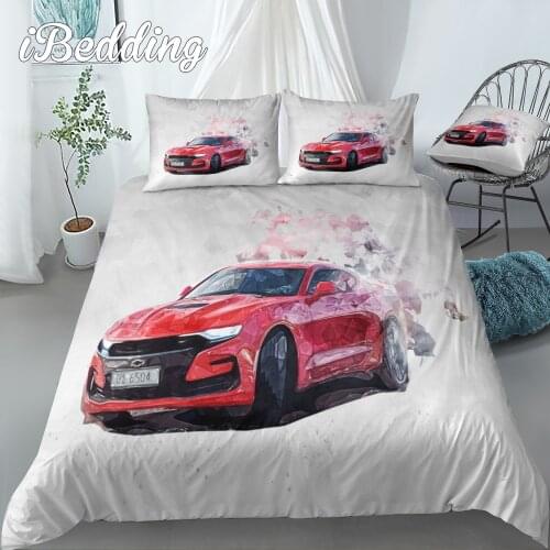 Gouache Painting Car White Duvet Cover Pillow Case Home Textile Bed Sheet Boy Kid Teen Girl Bedding Linens Set King Queen Twin